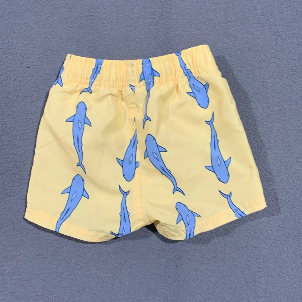 RuggedButts Baby Boy‎ Yellow Shark Print Swim Trunks Board Shorts 6-12M